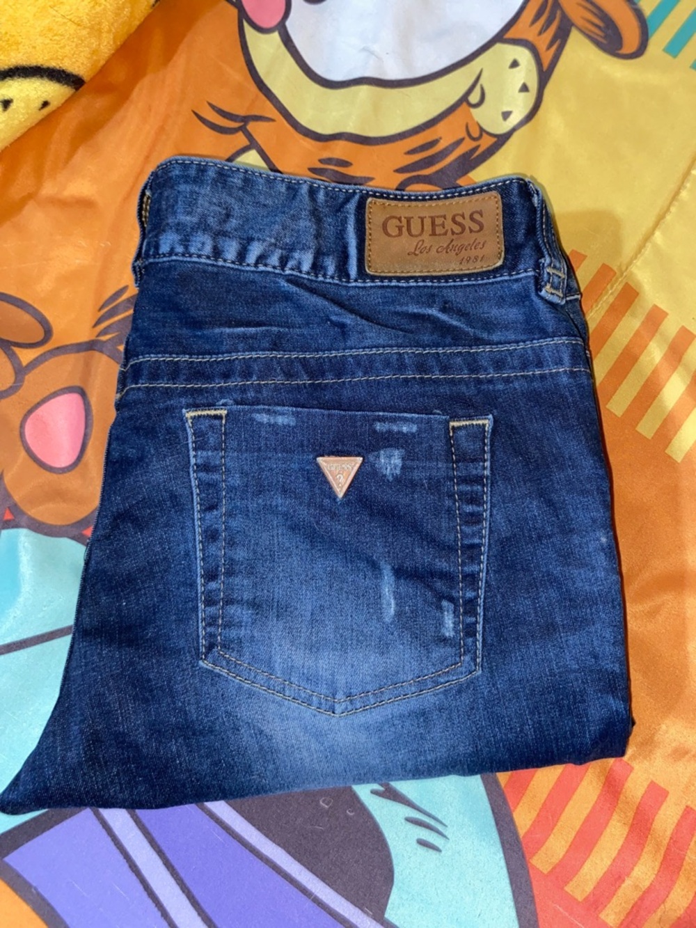 Guess Women's Dark Blue Flare Jeans with Light Distressing